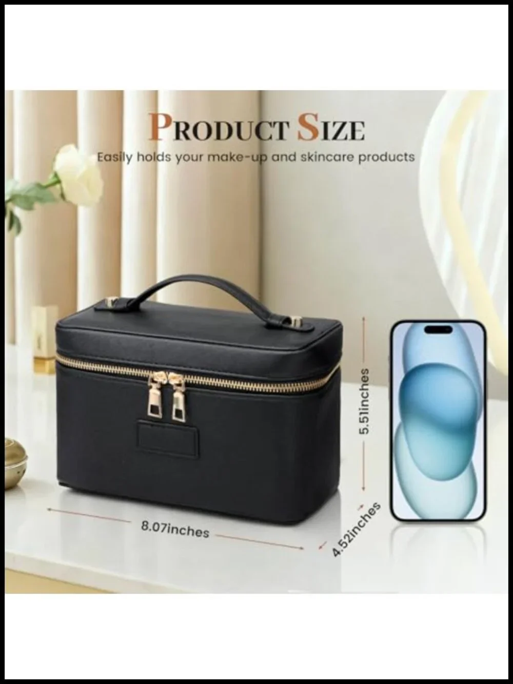 Waterproof PU Leather Travel Makeup Bag with Removable Organizer Divider